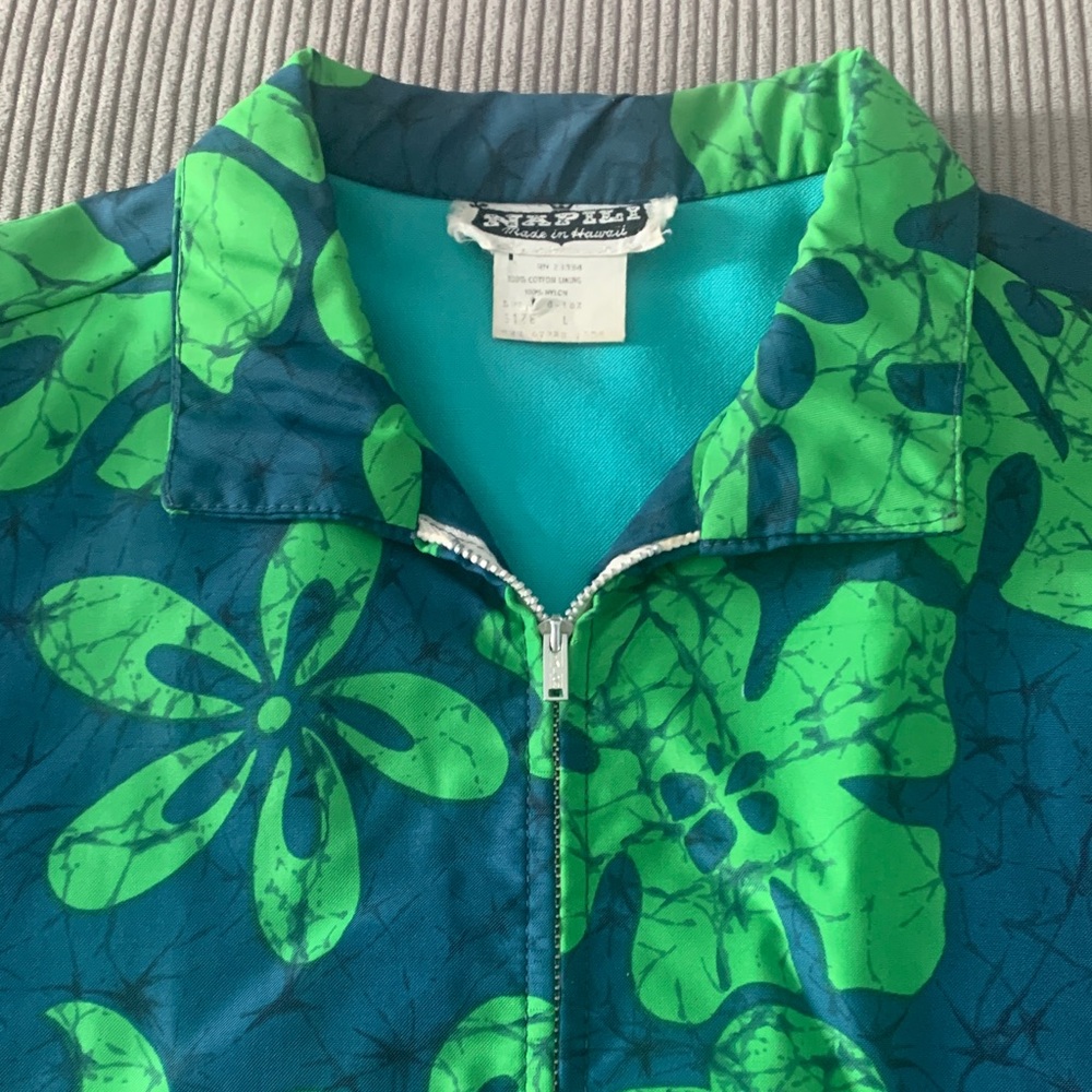 Vintage Napili nylon Hawaiian tropical rain jacket coat Green Floral zip DRI USA - Picture 5 of 10